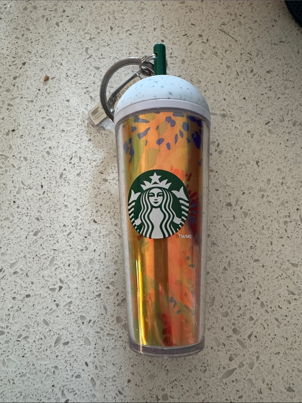 Starbucks Iridescent Orange-Gold Tumbler Keychain with Green Logo